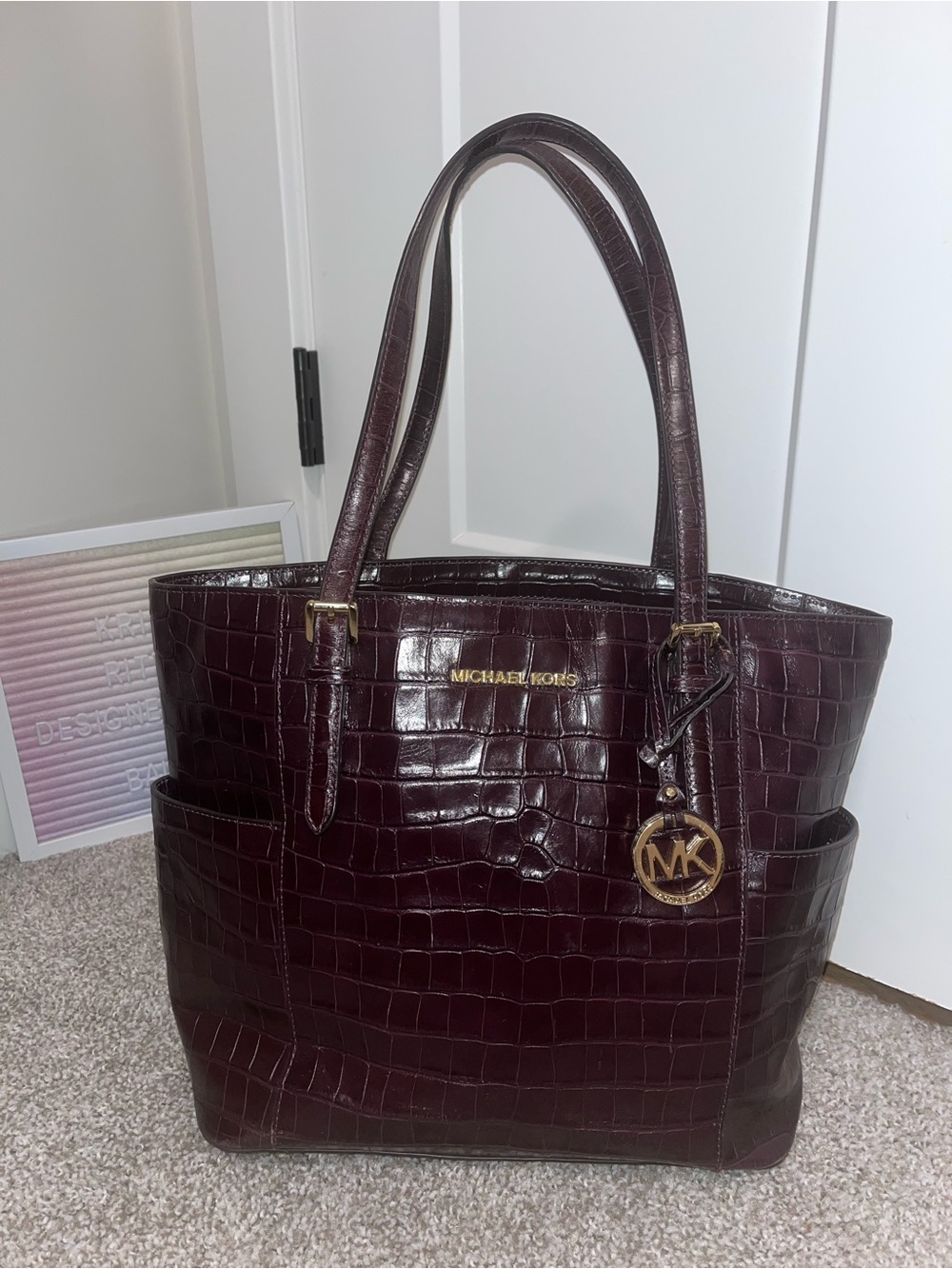 Michael Kors Croc Embossed leather Jet Set Travel Tote-Mulberry - Picture 3 of 11